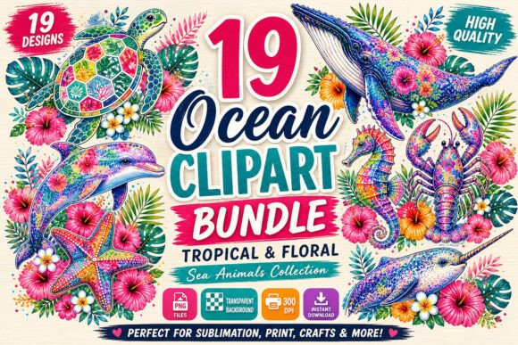 Download Tropical Floral Sea Animals PNG Bundle - Animal Collection