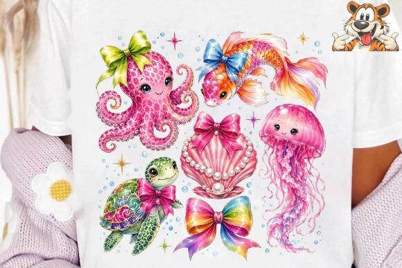 Download Cute Sea Animals with Bows PNG Clipart - Animal Collection
