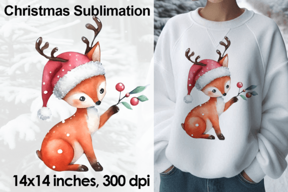 Download Watercolor Christmas Fox Sublimation PNG - Watercolor Collection