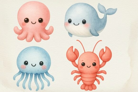 Download Cute Watercolor Sea Animals PNG - Watercolor Collection