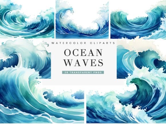 Download Watercolor Ocean Waves Borders Clipart - Watercolor Collection