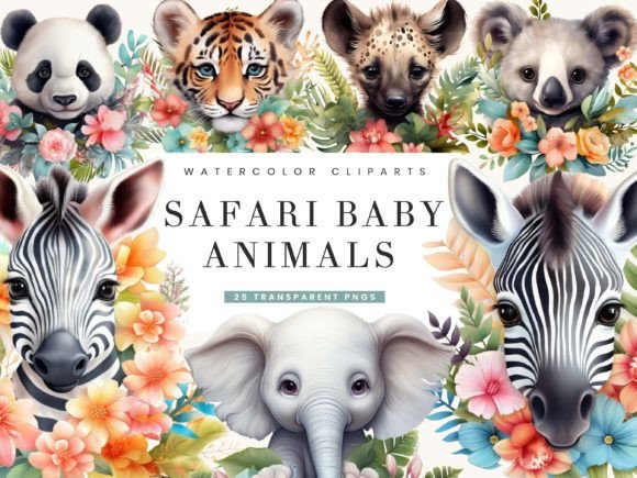 Download Watercolor Safari Baby Animals Clipart - Watercolor Collection
