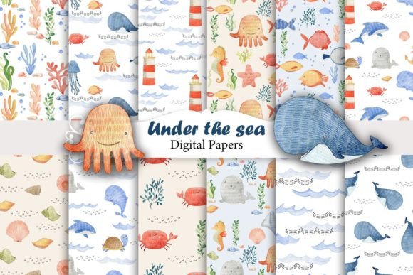 Download Watercolor Sea Animals Seamless Patterns - Watercolor Collection