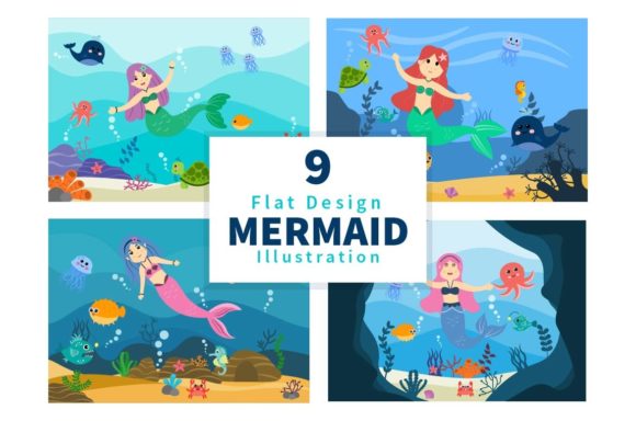 Download 9 Mermaid and Cute Sea Animals Design - Animal Collection