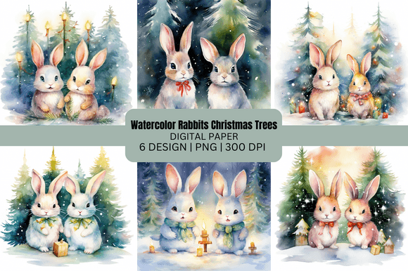 Download Watercolor Painting Cute Rabbits Winter - Watercolor Collection