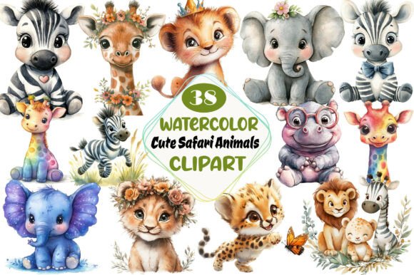 Download Watercolor Cute Safari Animals Clipart - Watercolor Collection
