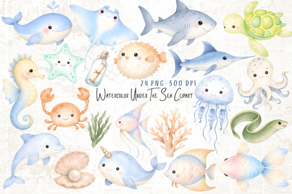 Download Watercolor Under the Sea Clipart Bundle - Watercolor Collection