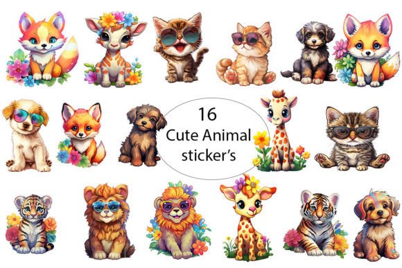 Download 16 Cute Baby Animal Stickers Design. - Animal Collection