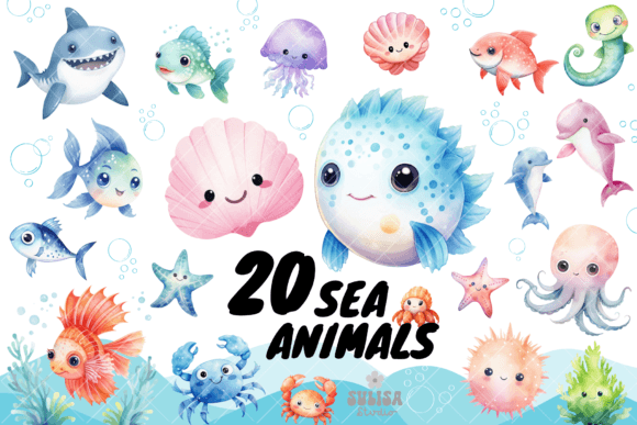 Download Cute Sea Animals Watercolor Clipart - Watercolor Collection