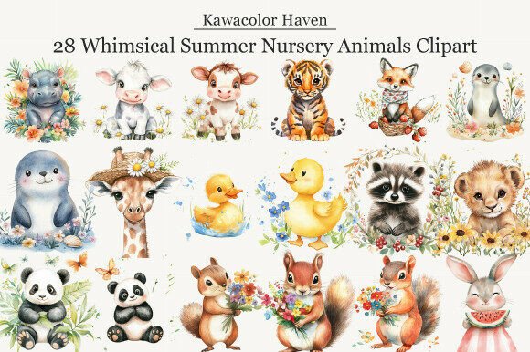 Download Whimsical Summer Nursery Animals Clipart - Animal Collection