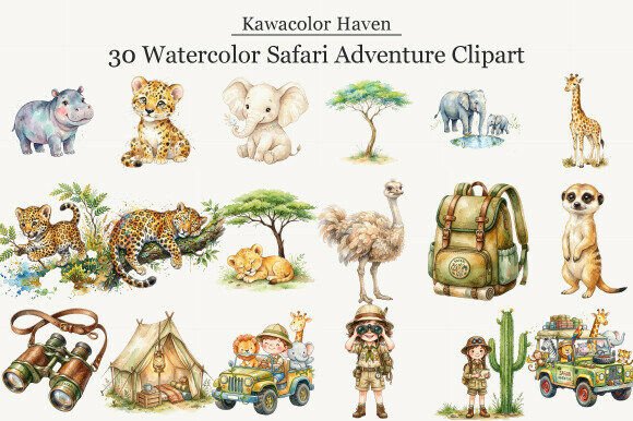Download Watercolor Safari Adventure Clipart - Watercolor Collection