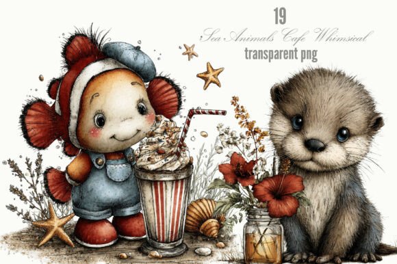 Download Sea Animals Cafe Whimsical Clipart - Animal Collection