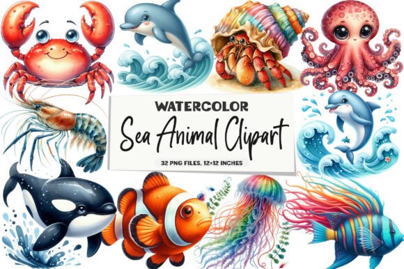 Download Watercolor Sea Animal Clipart - Watercolor Collection