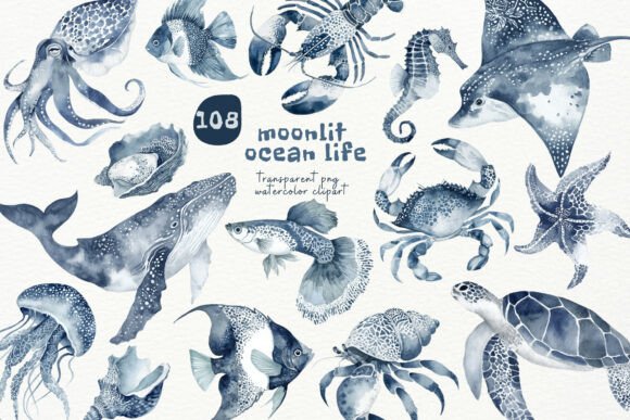 Download Watercolor Moonlit Ocean PNG Clipart - Watercolor Collection