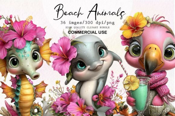 Download Whimsical Summer Beach Animals Clipart - Animal Collection