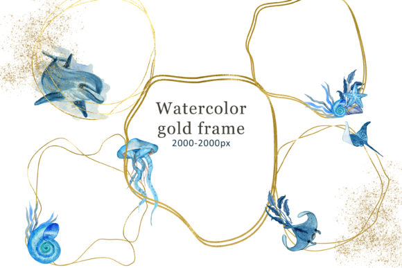 Download Watercolor Gold Frame Sea Animals PNG - Watercolor Collection