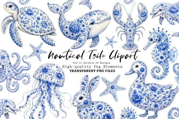 Download Chinoiserie Blue Sea Animals Clipart PNG - Animal Collection