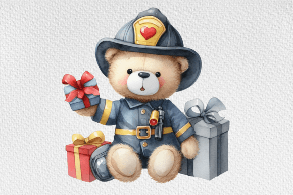 Download Firefighter Teddy Watercolor Clipart - Watercolor Collection