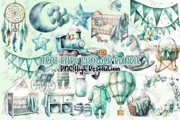Download Teal Baby Shower Bundle Watercolor - Watercolor Collection