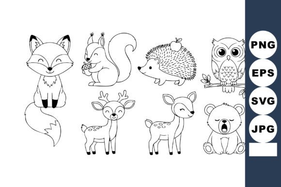 Download Cute Forest Animals Line Art Set Includi - Animal Collection