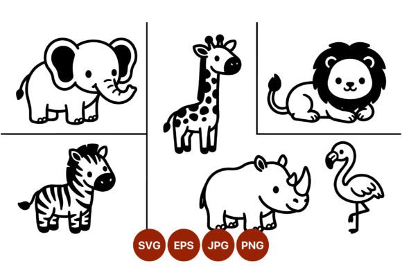 Download Cute Safari Animals Vector Line Art - Animal Collection