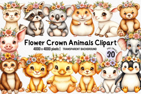 Download Flower Crown Animals Clipart PNG Bundle - Animal Collection