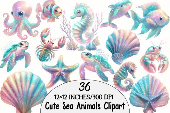 Download Watercolor Cute Sea Animals Clipart - Watercolor Collection