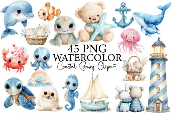 Download Watercolor Ocean Animals Clipart - Watercolor Collection