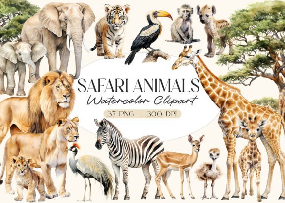 Download Watercolor Safari Animals Clipart - Watercolor Collection