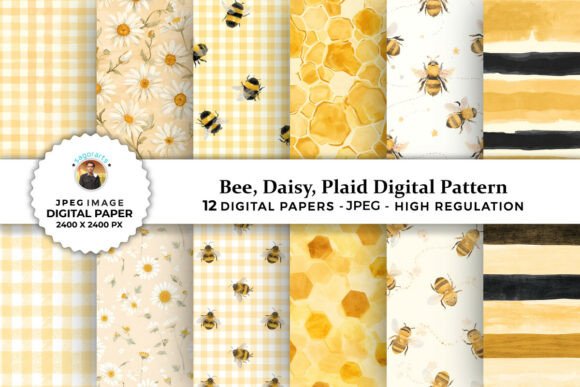 Download Watercolor Honey Bee Digital Patterns - Watercolor Collection