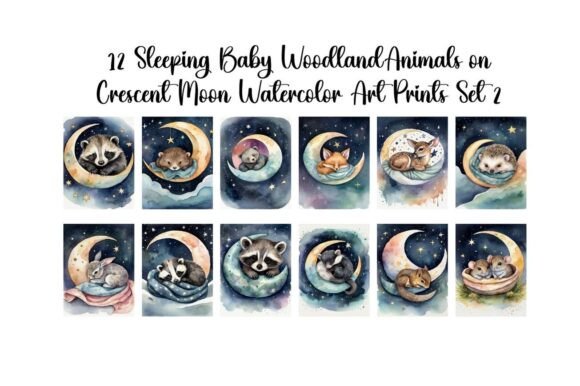Download Set of 12 "Sleeping Woodland Baby Animal - Animal Collection