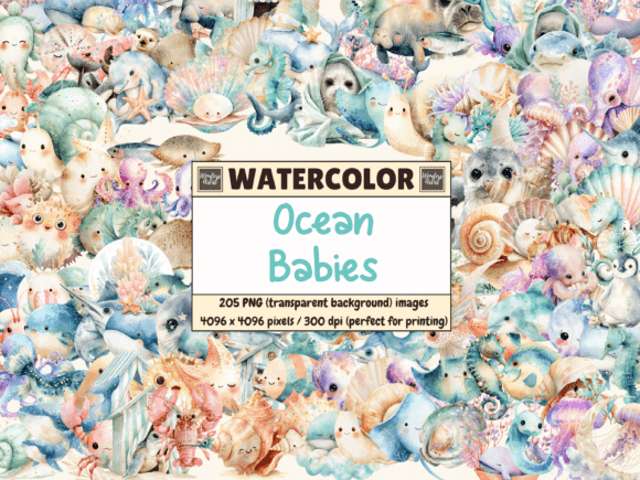 Download Ocean Babies Watercolor Clipart - Watercolor Collection