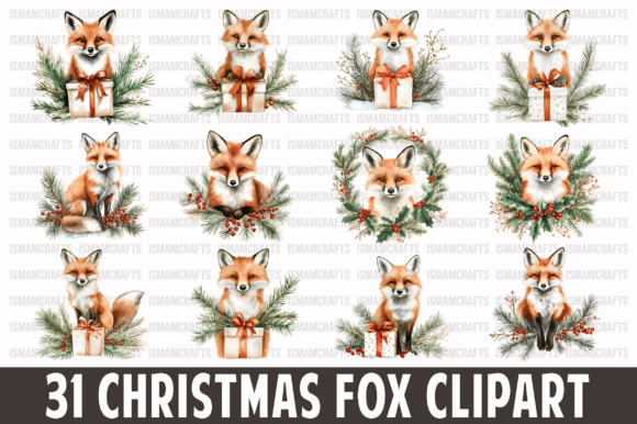 Download Christmas Fox Watercolor Clipart Bundle - Watercolor Collection