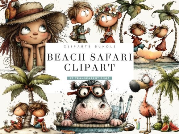 Download Watercolor Beach Safari Clipart Bundle - Watercolor Collection