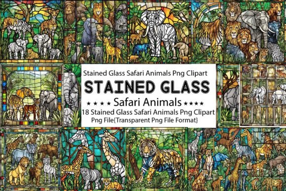 Download Stained Glass Safari Animals PNG Bundle - Animal Collection