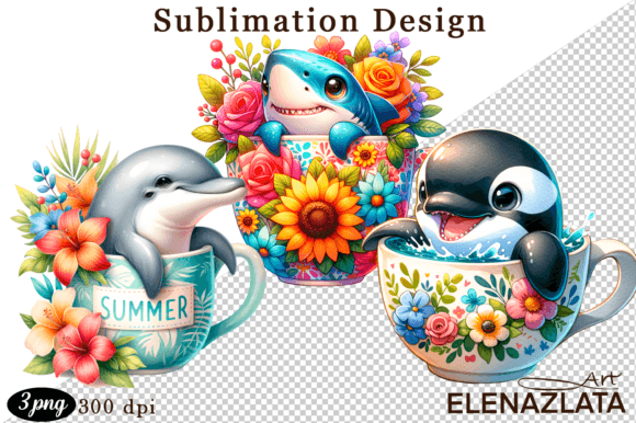 Download Cute Sea Animals in a Cup for Clipart - Animal Collection