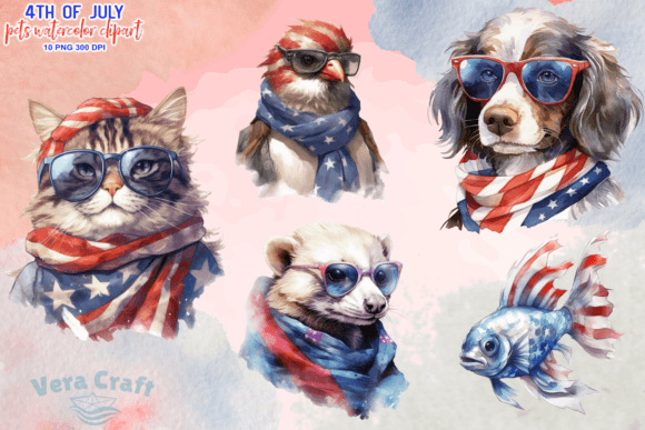 Download 4th of July Pets Watercolor Clipart - Watercolor Collection