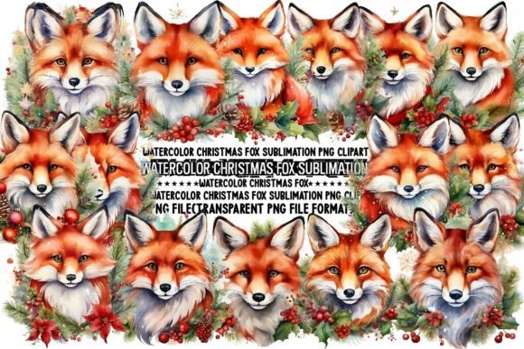 Download Watercolor Christmas Fox Sublimation - Watercolor Collection