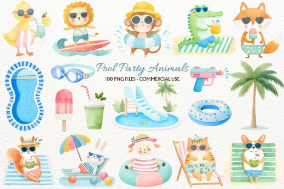 Download Pool Party Nursery Animals Clipart PNG - Animal Collection