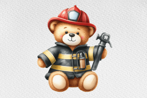 Download Firefighter Teddy Watercolor Clipart - Watercolor Collection