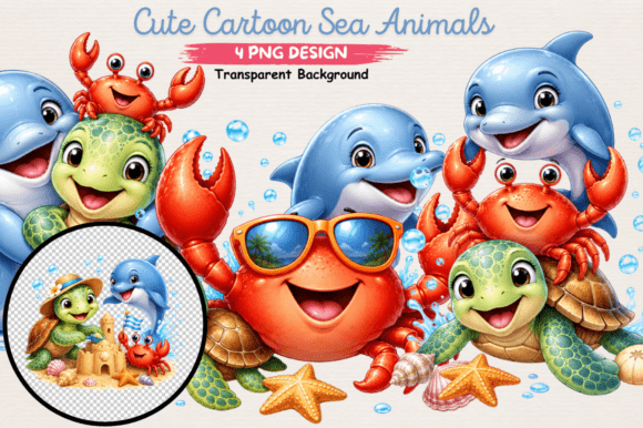 Download Cute Cartoon Sea Animals Clipart Png - Animal Collection