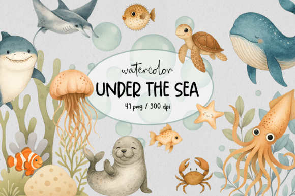 Download Cute Sea Animals Watercolor Clipart - Watercolor Collection