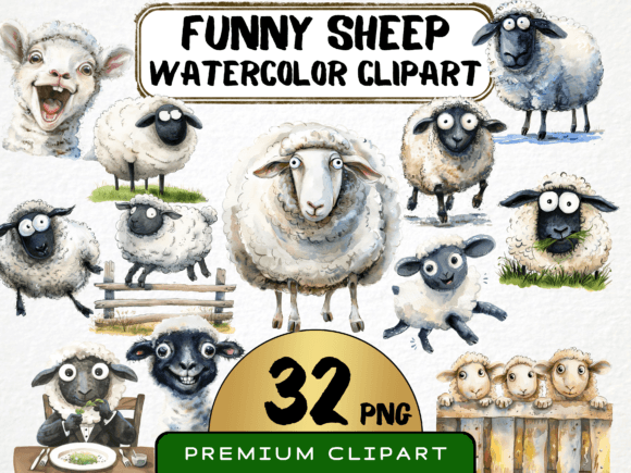 Download Funny Sheep Characters WatercolorClipart - Watercolor Collection