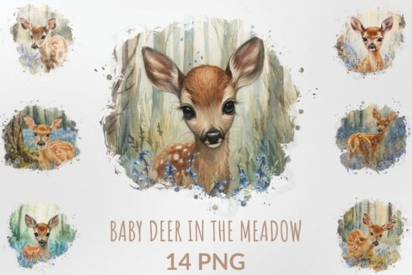 Download Watercolor Baby Deer in the Meadow - Watercolor Collection