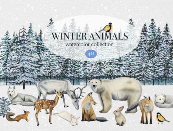Download Winter Animal Watercolor Clipart Set - Watercolor Collection