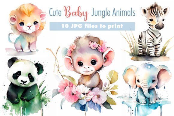 Download Cute Baby Jungle Animals in Watercolor. - Watercolor Collection