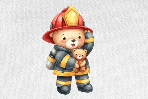Download Firefighter Teddy Watercolor Clipart - Watercolor Collection