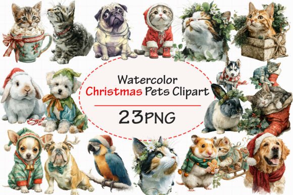 Download Watercolor Christmas Pets Clipart Bundle - Watercolor Collection