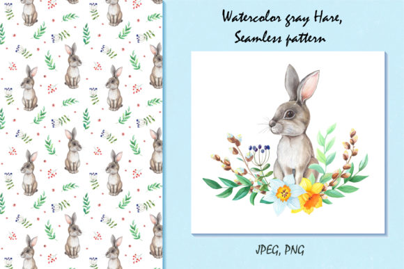 Download Watercolor Gray Hare,flower, Leaves - Watercolor Collection