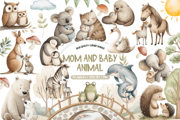 Download Mom and Baby Animal Clipart Bundle - Animal Collection